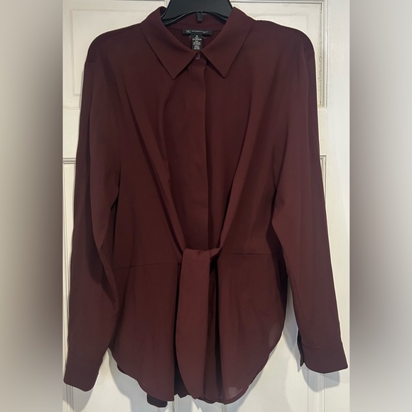 INC International Concepts Tops - INC Mixed media, tie front, burgundy, button front blouse Size XL